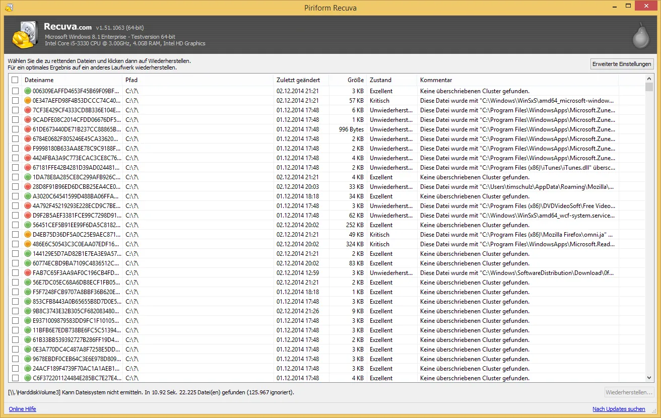 Recuva Programı Ekran Görüntüsü