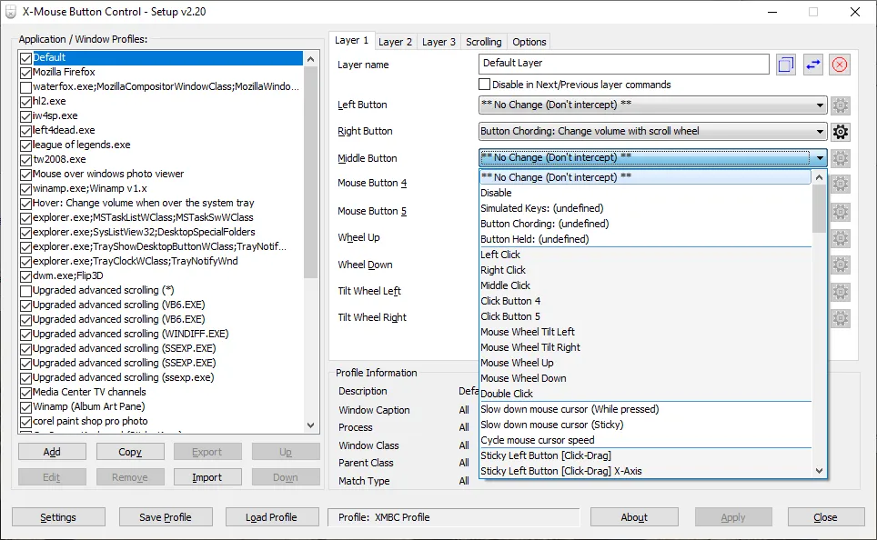 X-Mouse Button Control Programı Ekran Görüntüsü